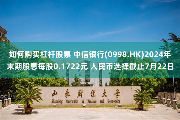 如何购买杠杆股票 中信银行(0998.HK)2024年末期股息每股0.1722元 人民币选择截止7月22日