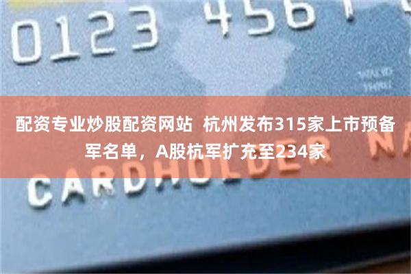 配资专业炒股配资网站  杭州发布315家上市预备军名单，A股杭军扩充至234家