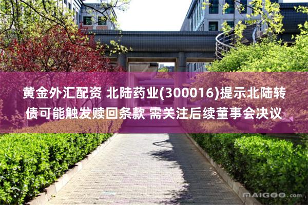 黄金外汇配资 北陆药业(300016)提示北陆转债可能触发赎回条款 需关注后续董事会决议